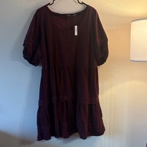 Madewell Plus Corduroy Long-Sleeve Mini Dress in Mulberry NWT